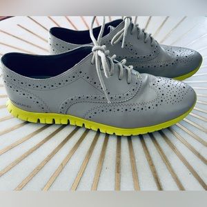 Cole Hann Zerogrand Wingtip Oxford in gray and highlighter yellow